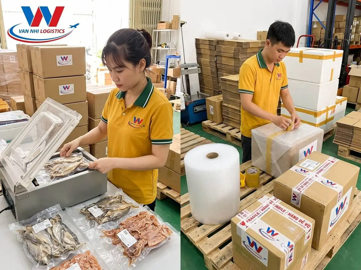 Đóng gói và hút chân không thực phẩm khô gửi đi Nhật Bản an toàn