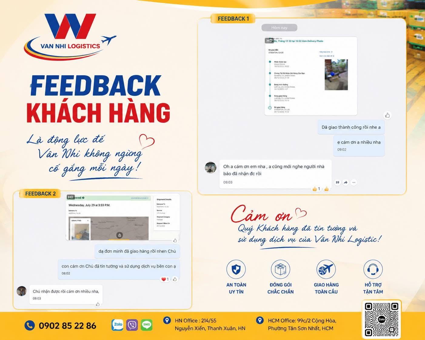 feedback thực tế của khách hàng đã gửi hàng thành công
