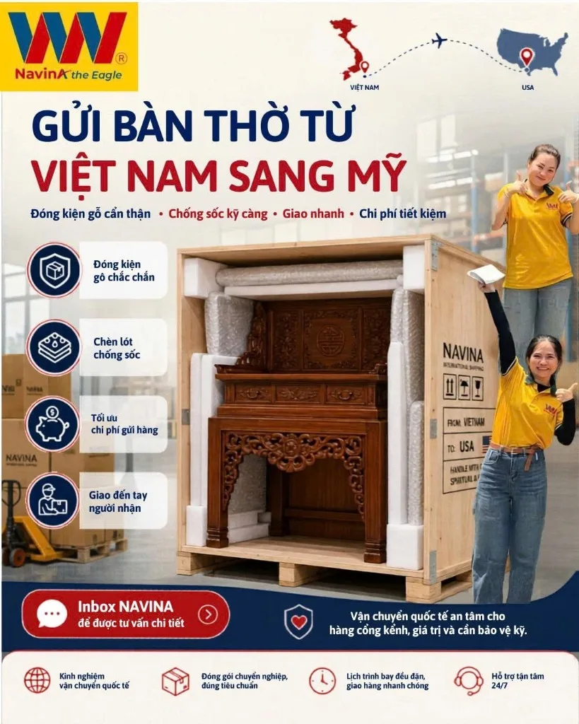 Gửi Tượng Phật, Đồ Thờ Đi Mỹ: Bảng Giá & Quy Cách Đóng Kiện Gỗ An Toàn